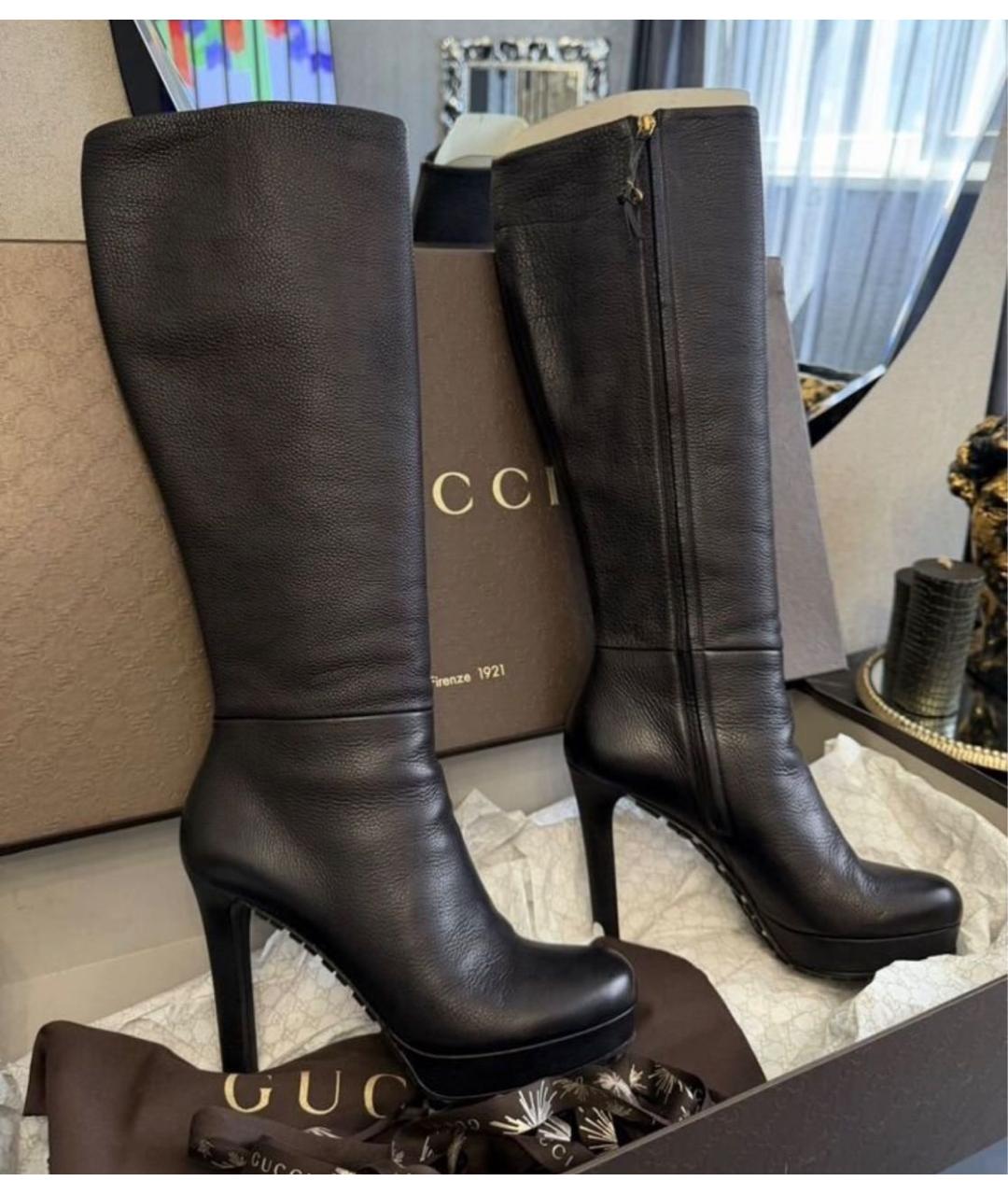 GUCCI Черные кожаные сапоги, фото 3