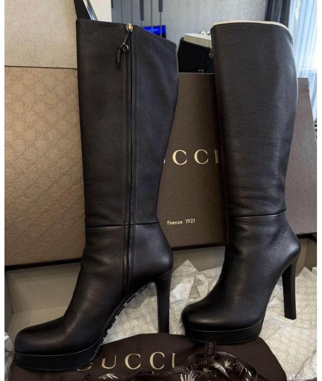 GUCCI Черные кожаные сапоги, фото 2