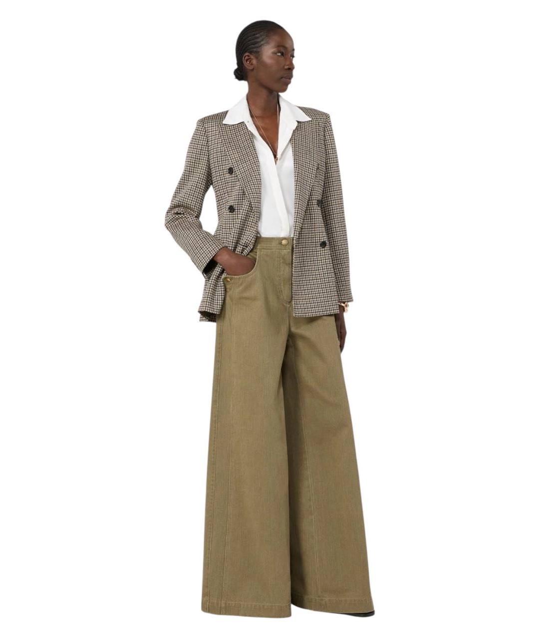 MAX MARA STUDIO Хаки хлопковые брюки широкие, фото 4