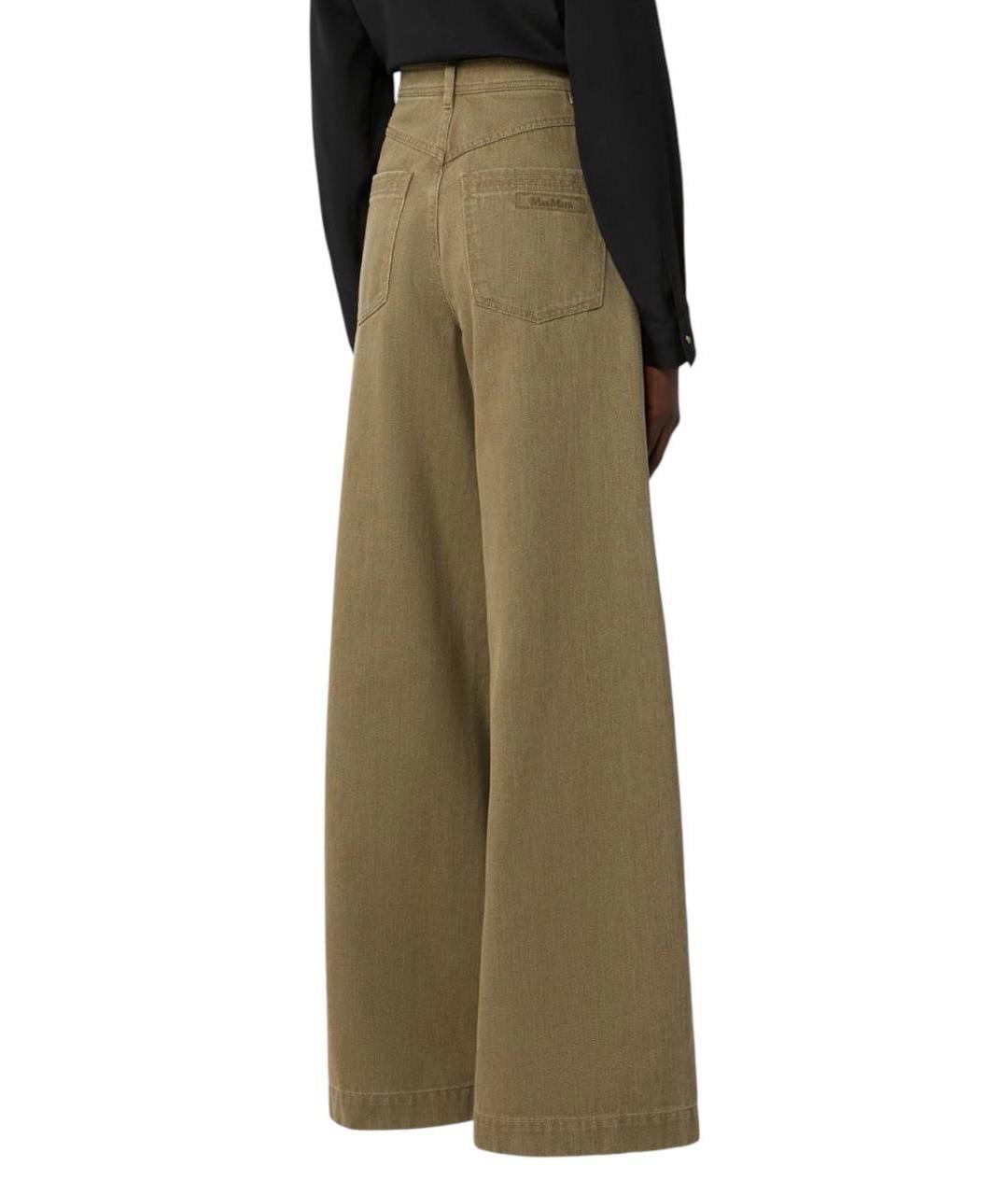 MAX MARA STUDIO Хаки хлопковые брюки широкие, фото 2