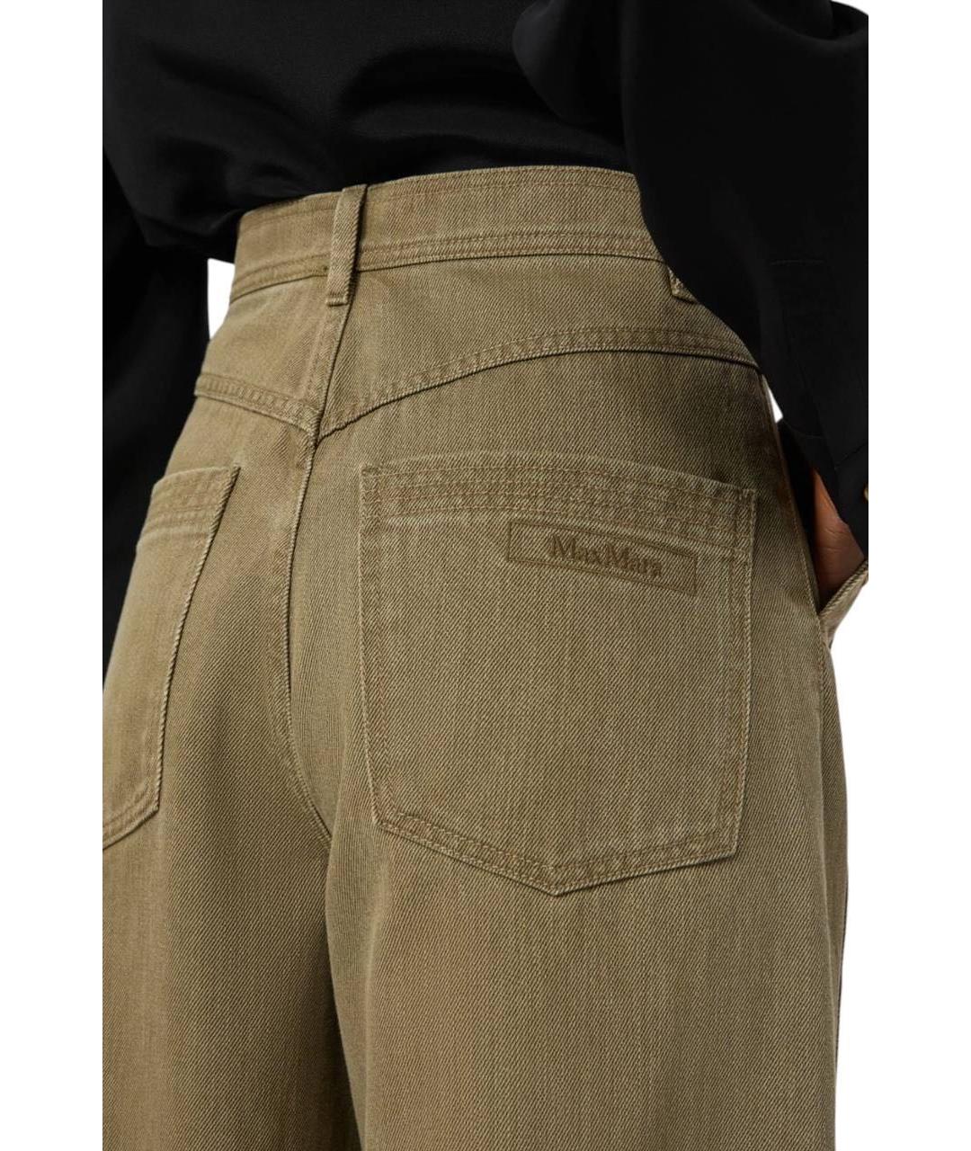 MAX MARA STUDIO Хаки хлопковые брюки широкие, фото 3