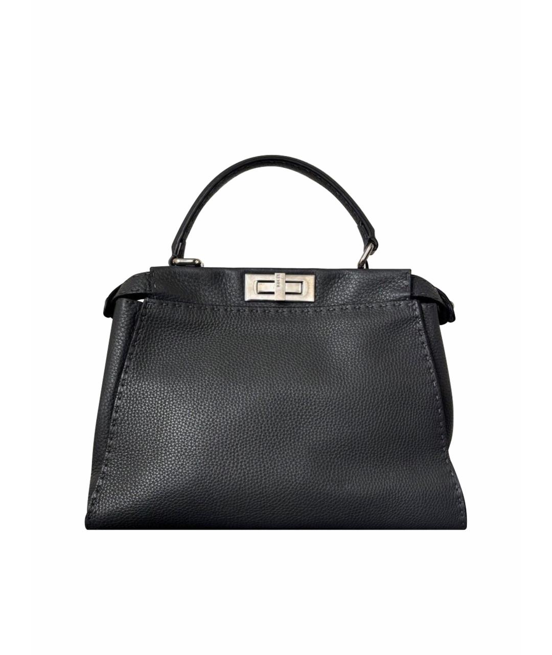 FENDI Черная кожаная сумка тоут, фото 1