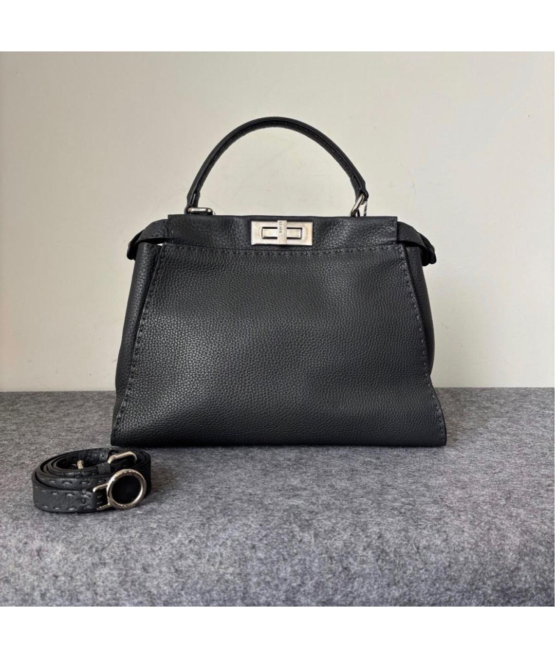FENDI Черная кожаная сумка тоут, фото 8