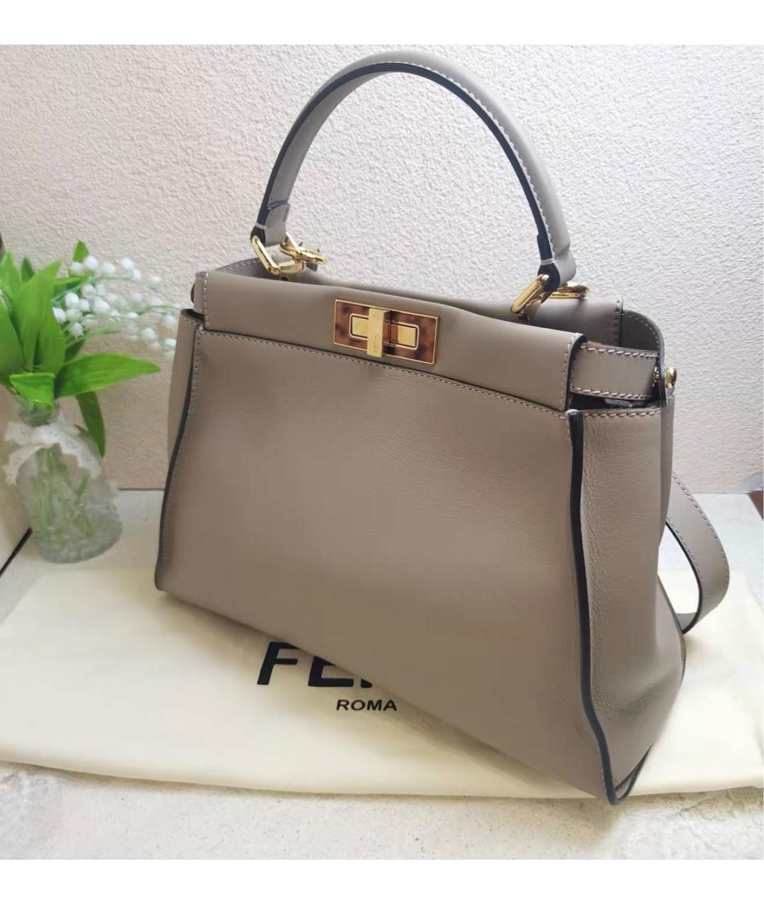 FENDI Бежевая кожаная сумка тоут, фото 3