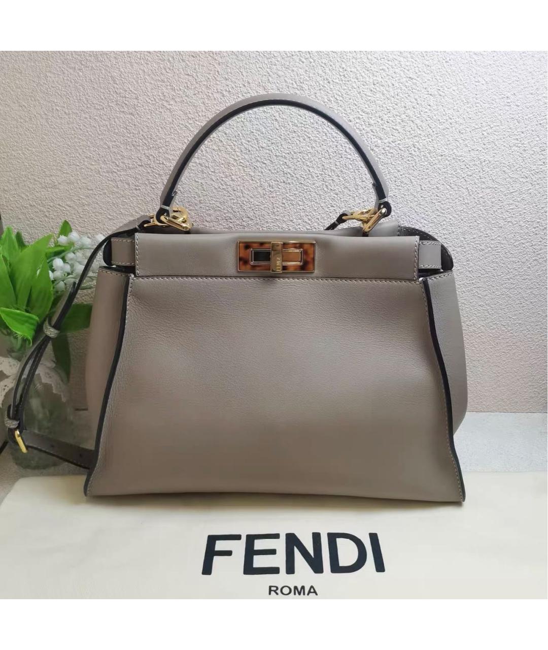 FENDI Бежевая кожаная сумка тоут, фото 7