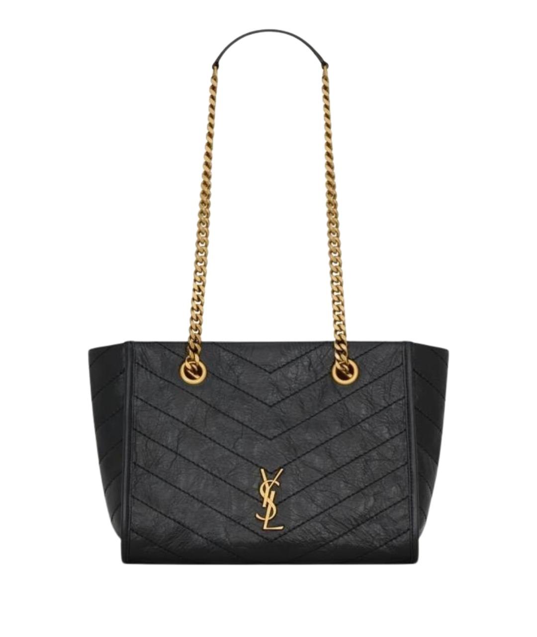 SAINT LAURENT Черная кожаная сумка тоут, фото 1