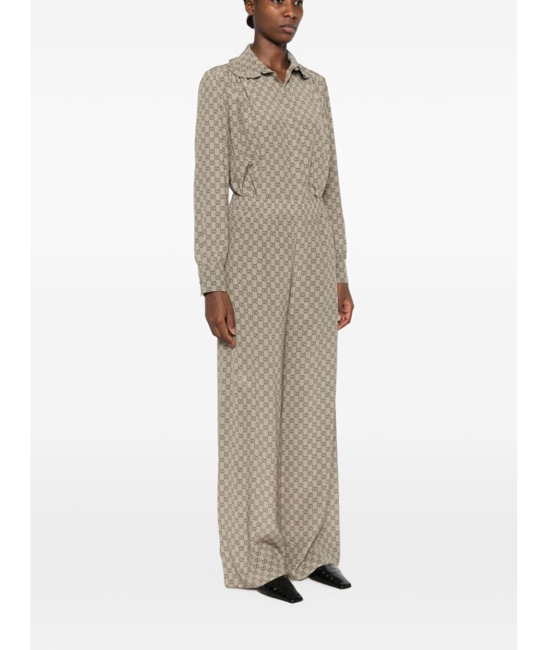 GUCCI Бежевые шелковые прямые брюки, фото 3