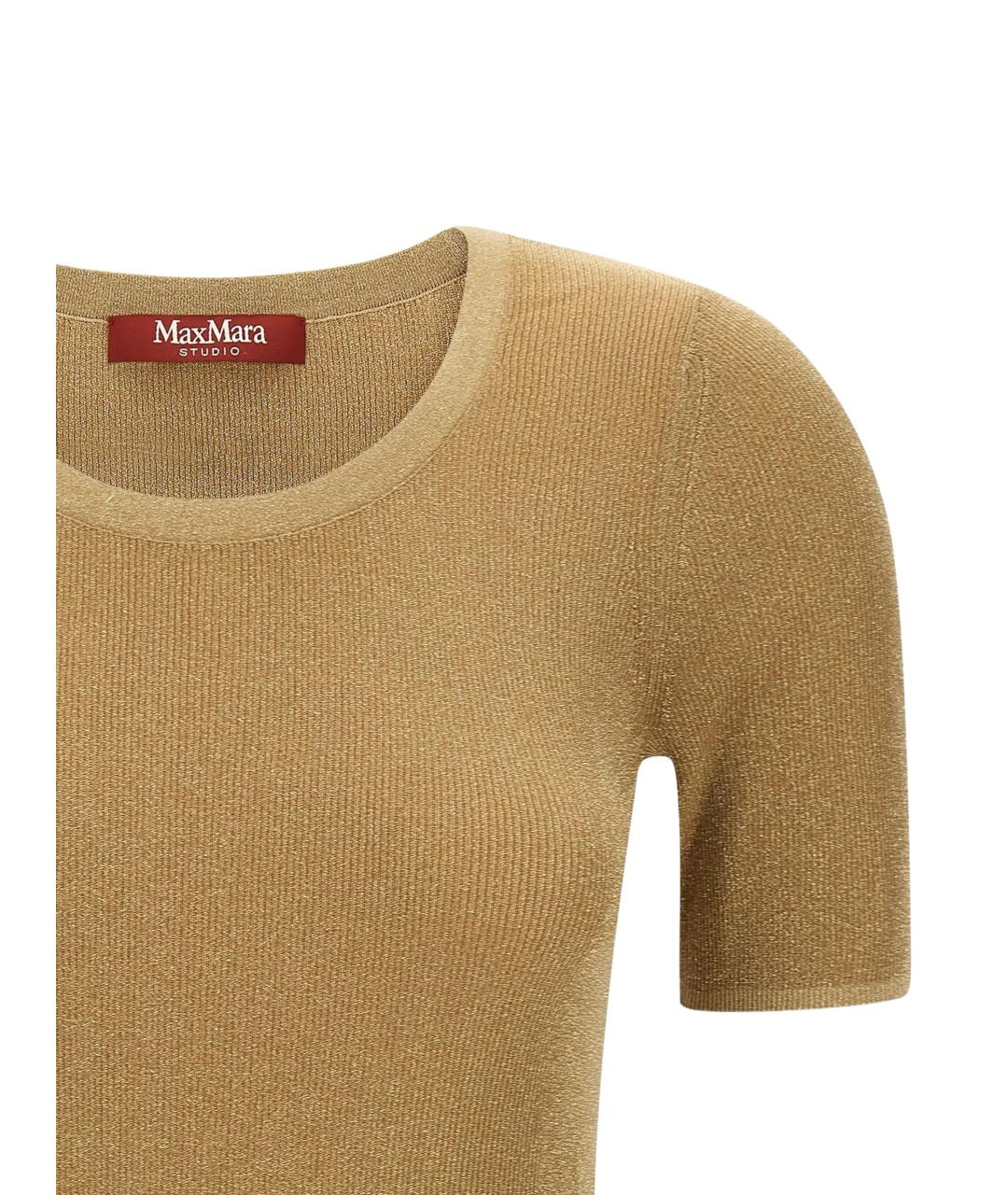 MAX MARA STUDIO Золотая полиамидовая футболка, фото 3