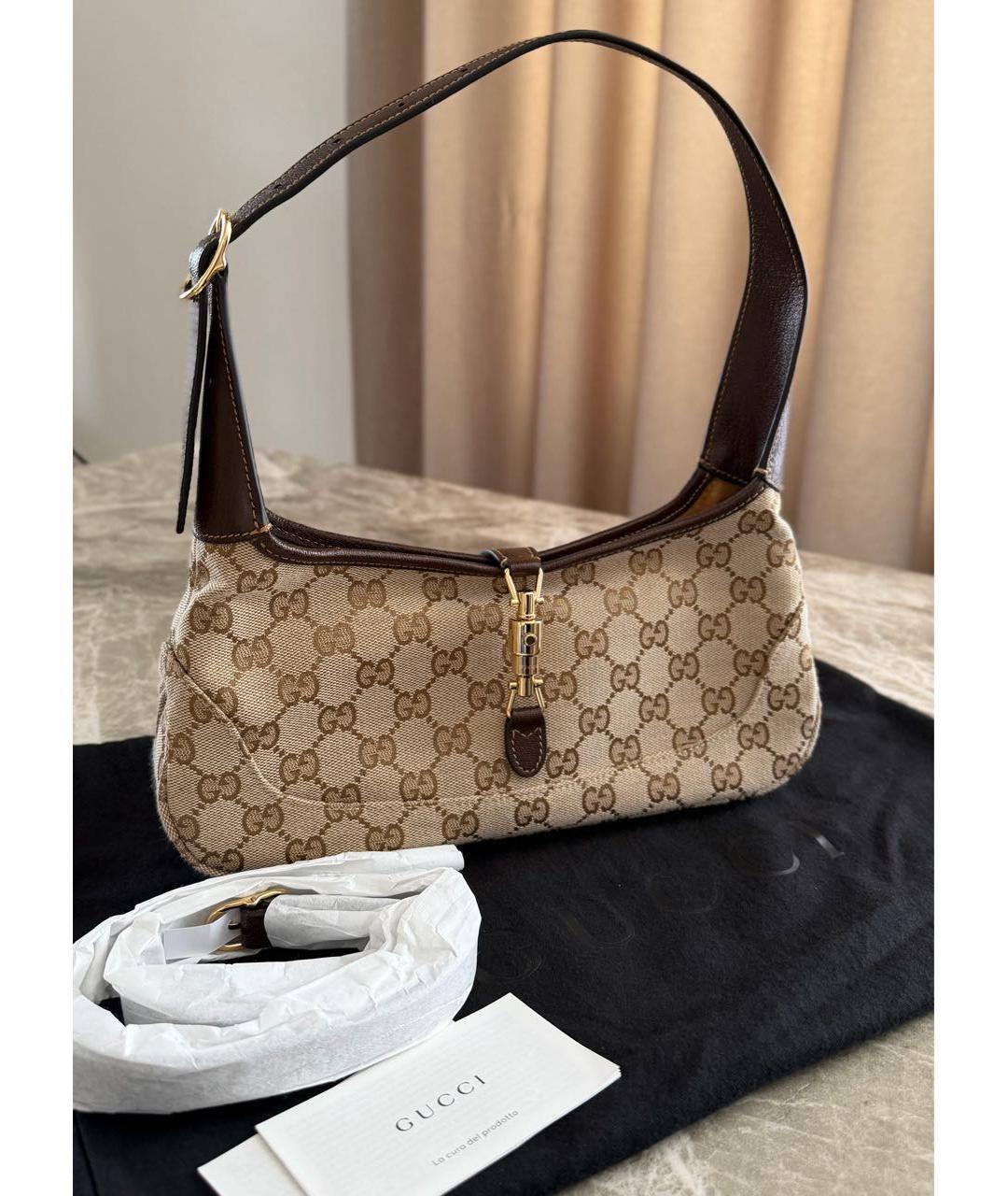 GUCCI Коричневая сумка через плечо из канвы, фото 3