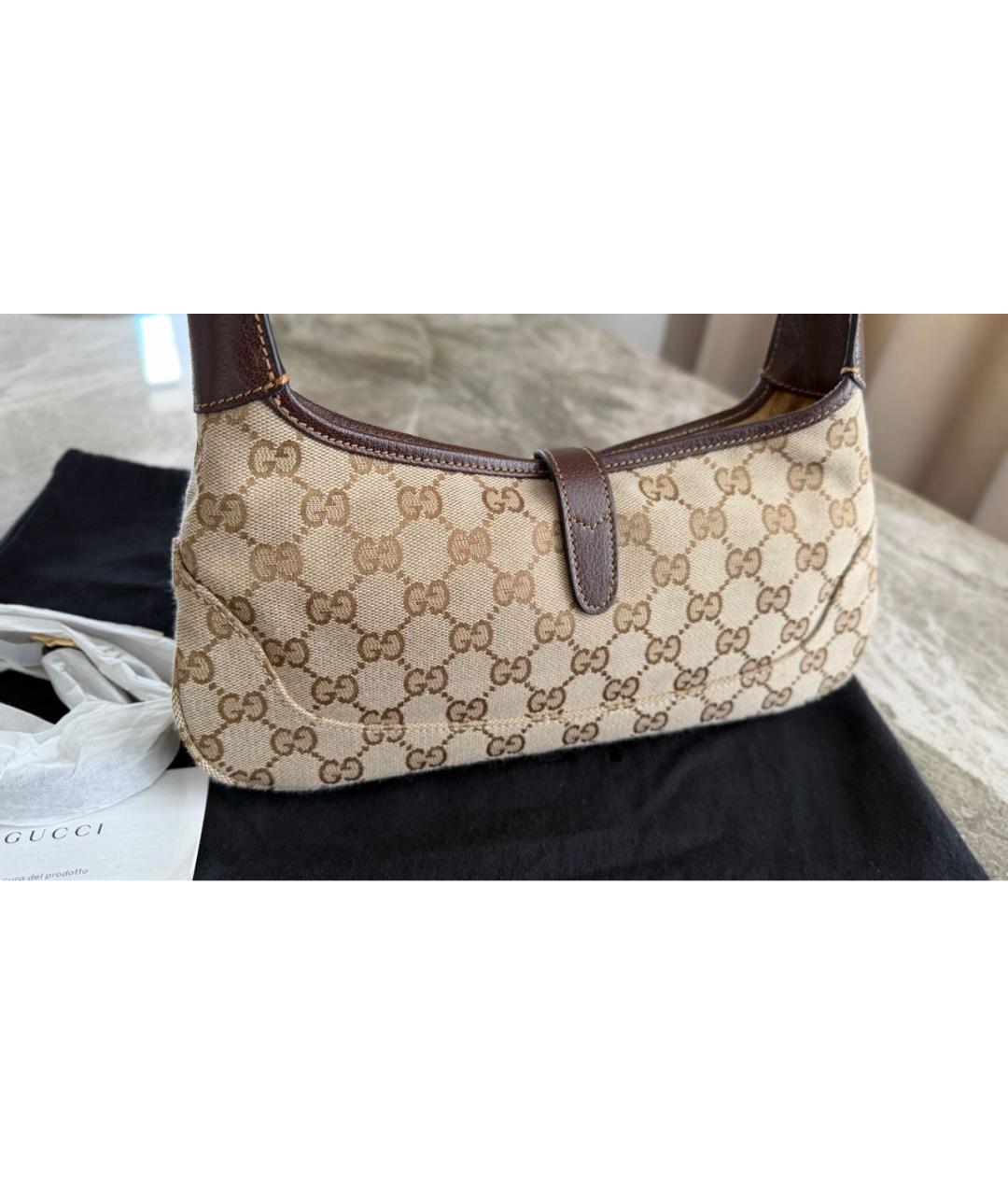 GUCCI Коричневая сумка через плечо из канвы, фото 5