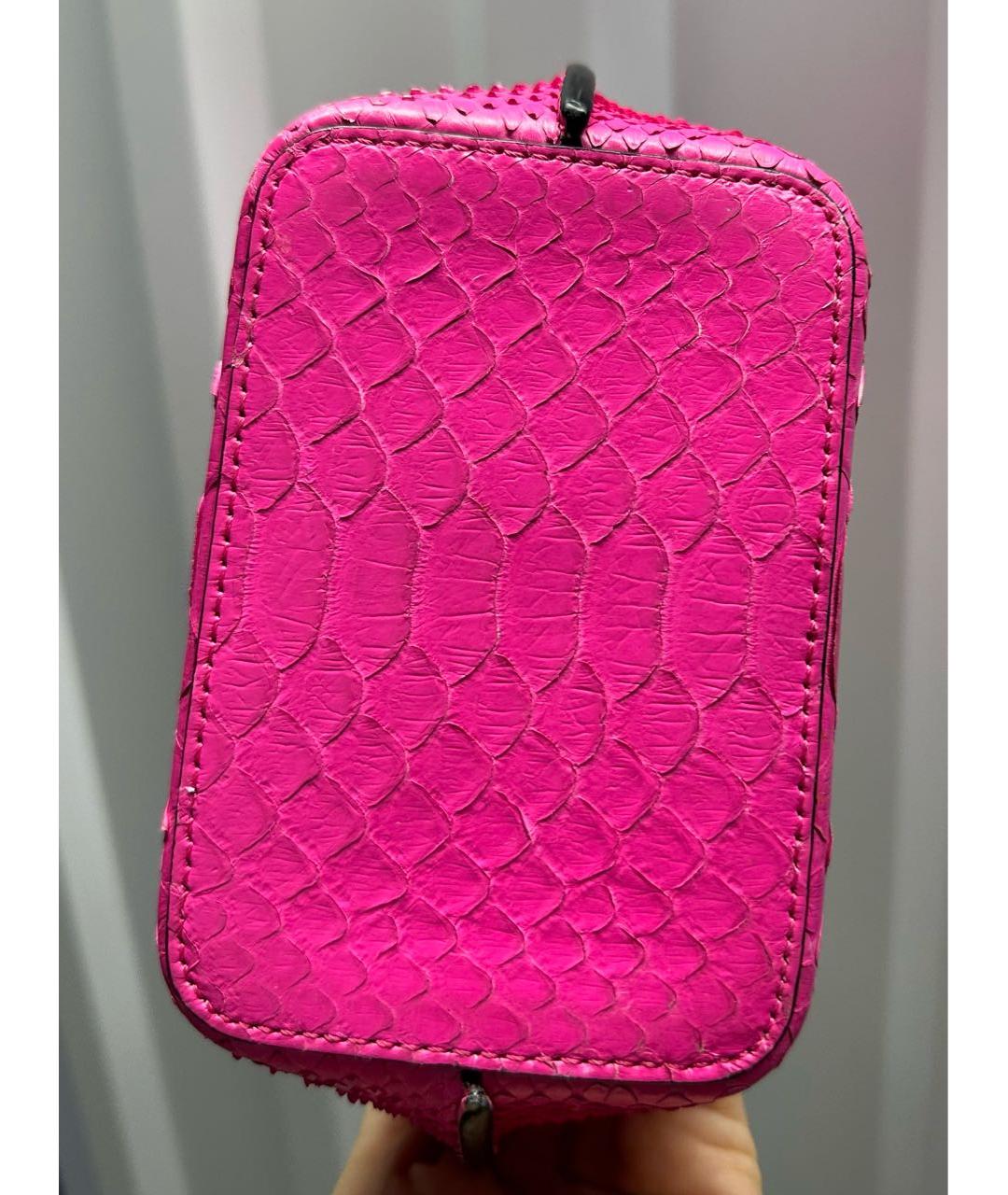 VERSACE Розовая сумка с короткими ручками из кожи питона, фото 4