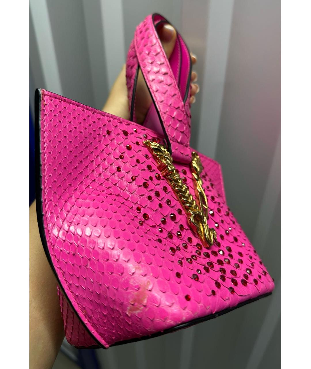 VERSACE Розовая сумка с короткими ручками из кожи питона, фото 2