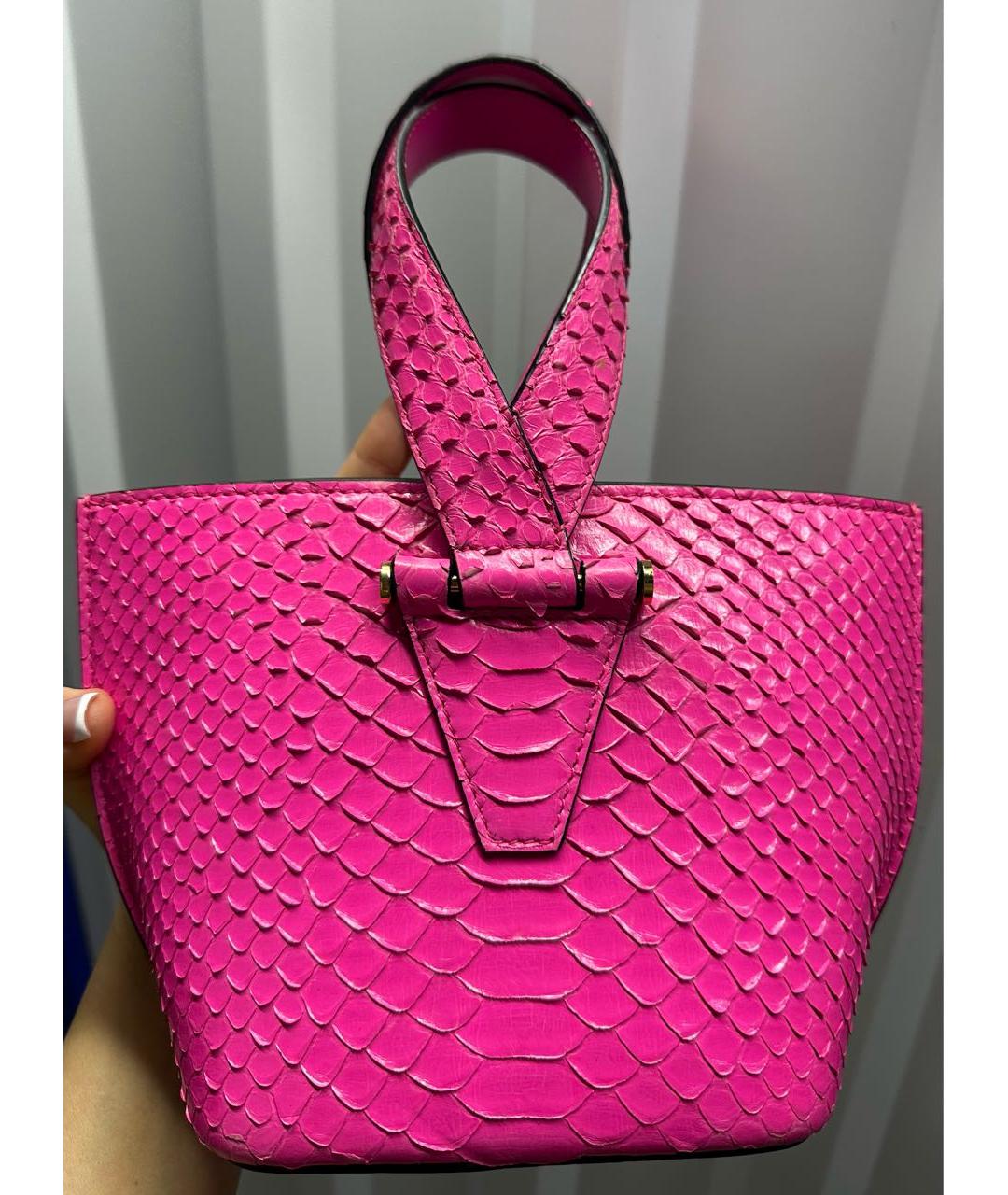 VERSACE Розовая сумка с короткими ручками из кожи питона, фото 3