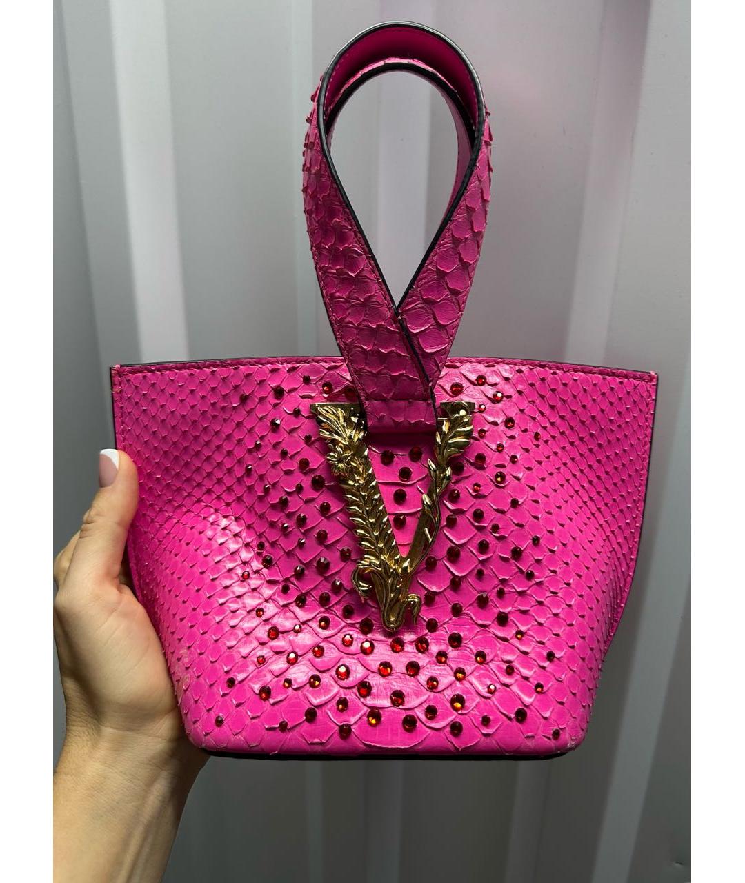 VERSACE Розовая сумка с короткими ручками из кожи питона, фото 5