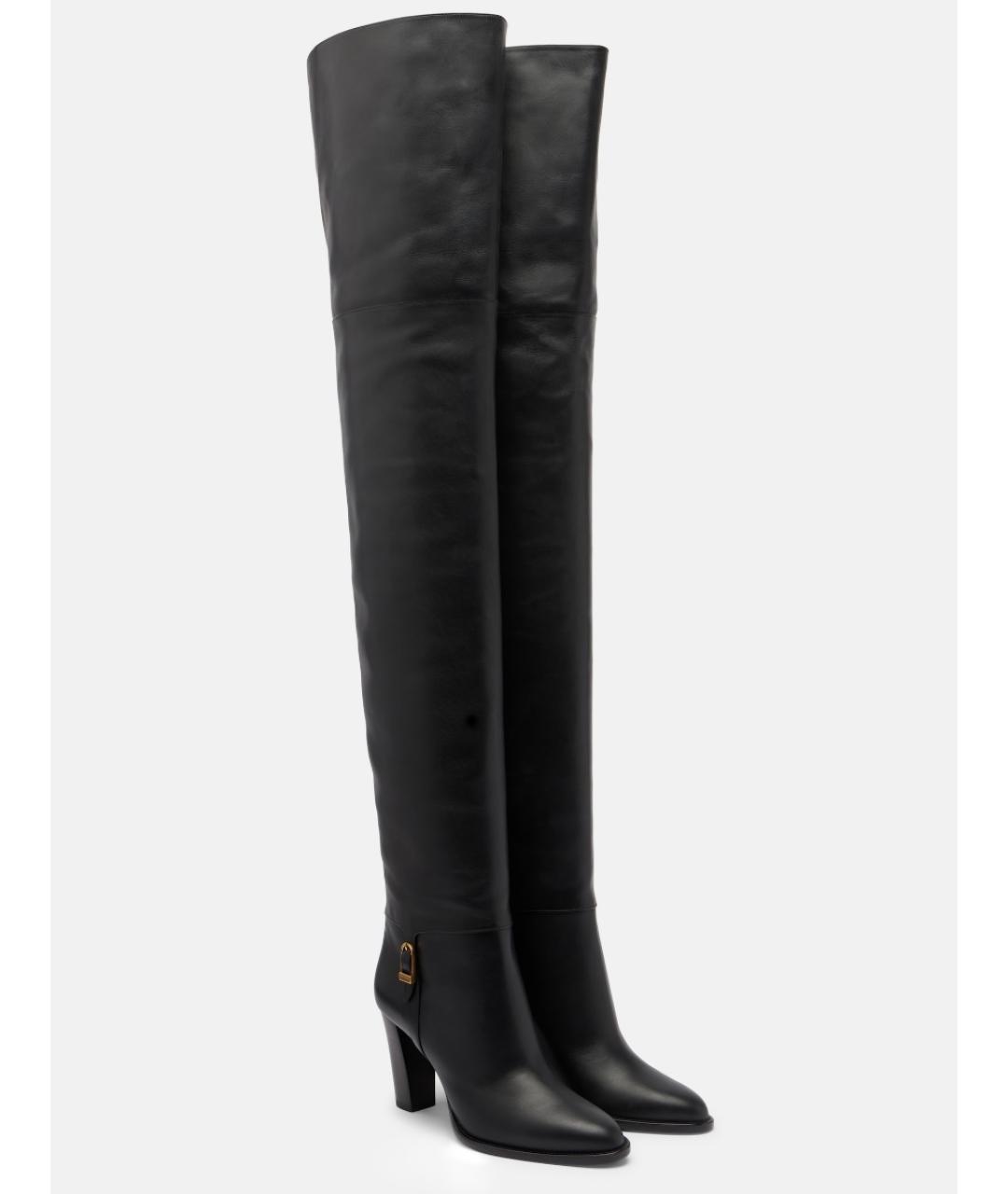 SAINT LAURENT Черные кожаные ботфорты, фото 3
