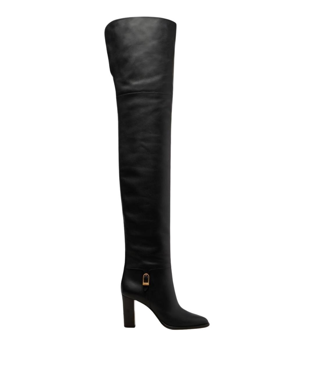 SAINT LAURENT Черные кожаные ботфорты, фото 1