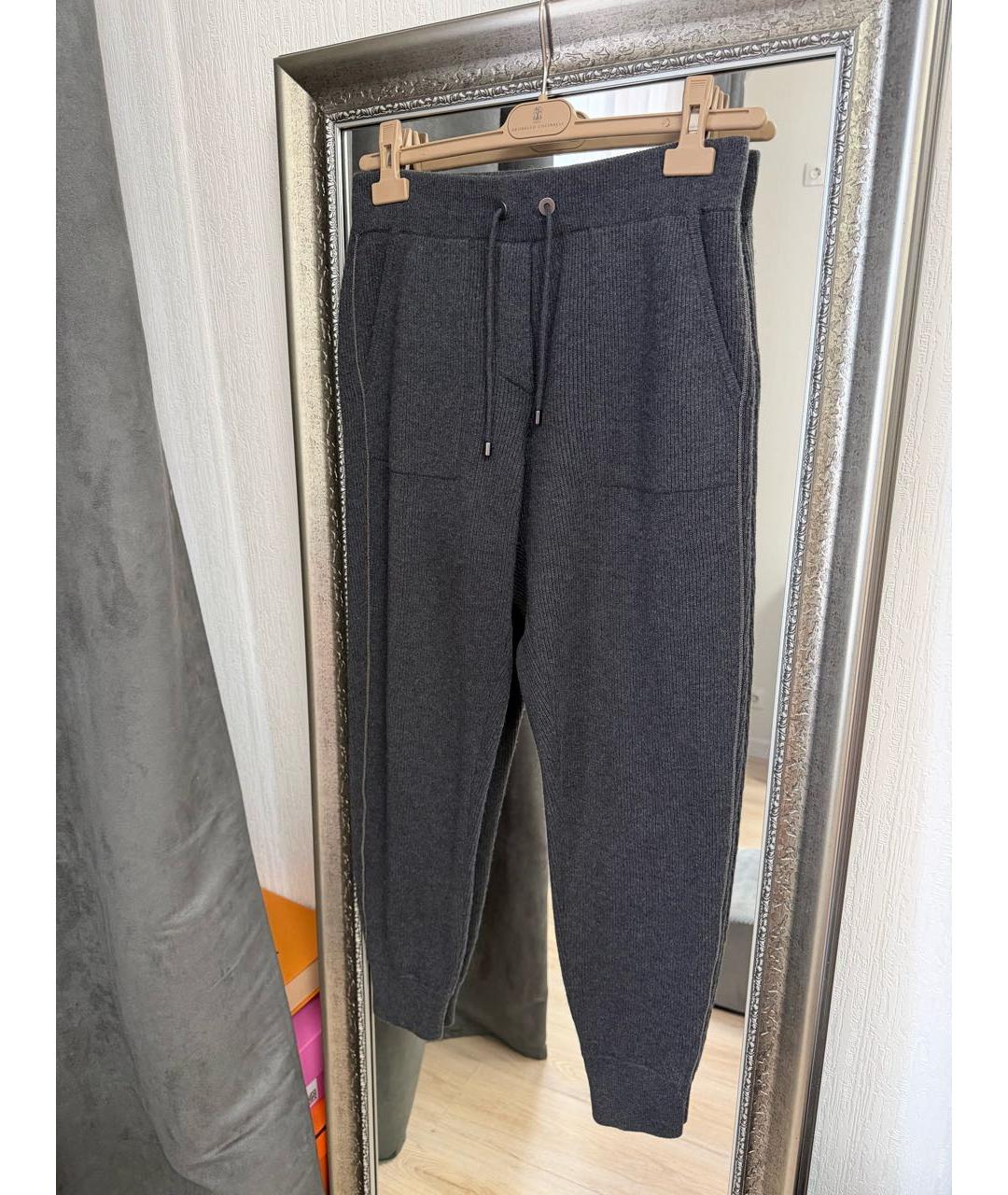 BRUNELLO CUCINELLI Антрацитовые кашемировые брюки широкие, фото 7