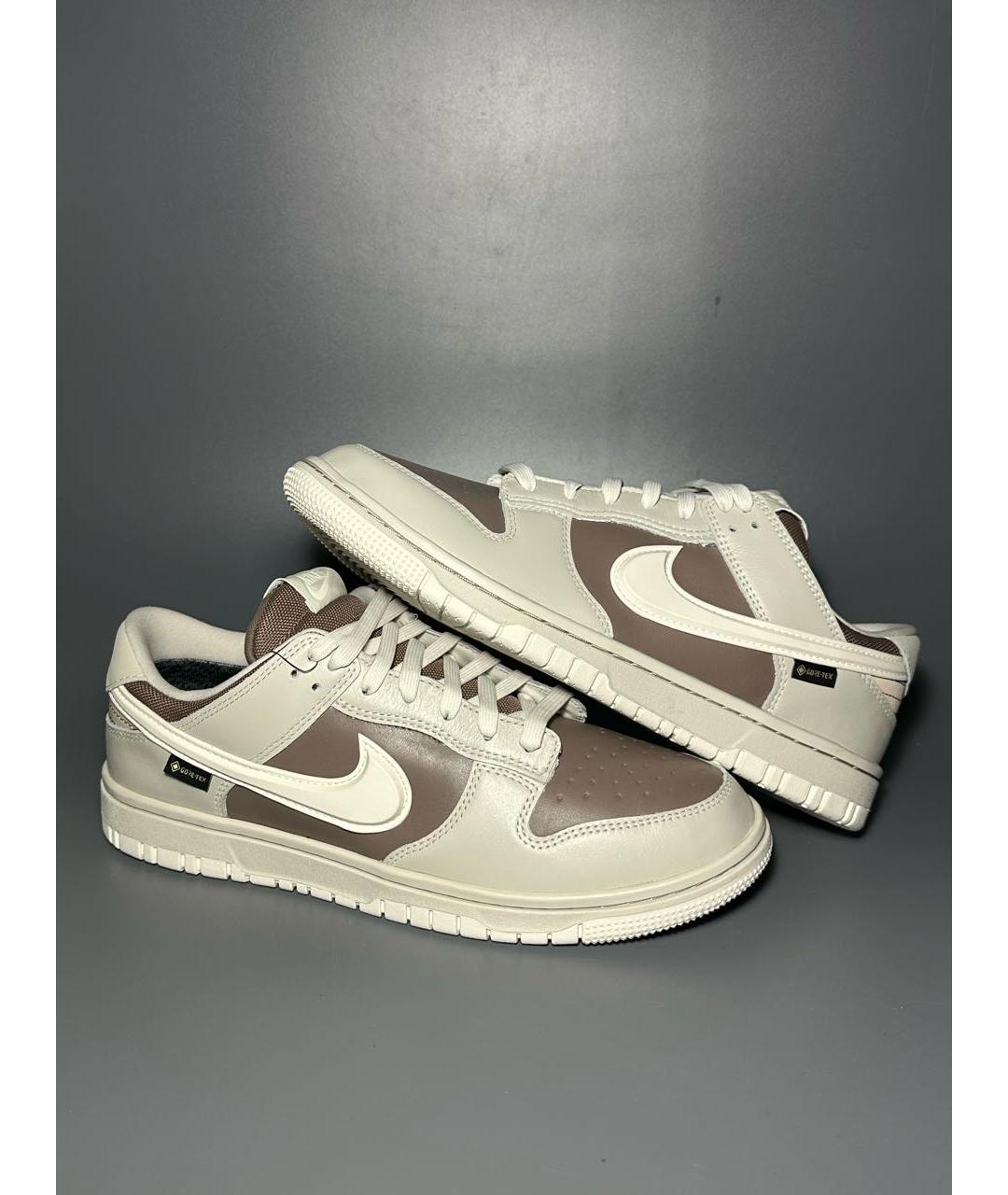 NIKE Бежевые кожаные низкие кроссовки / кеды, фото 6