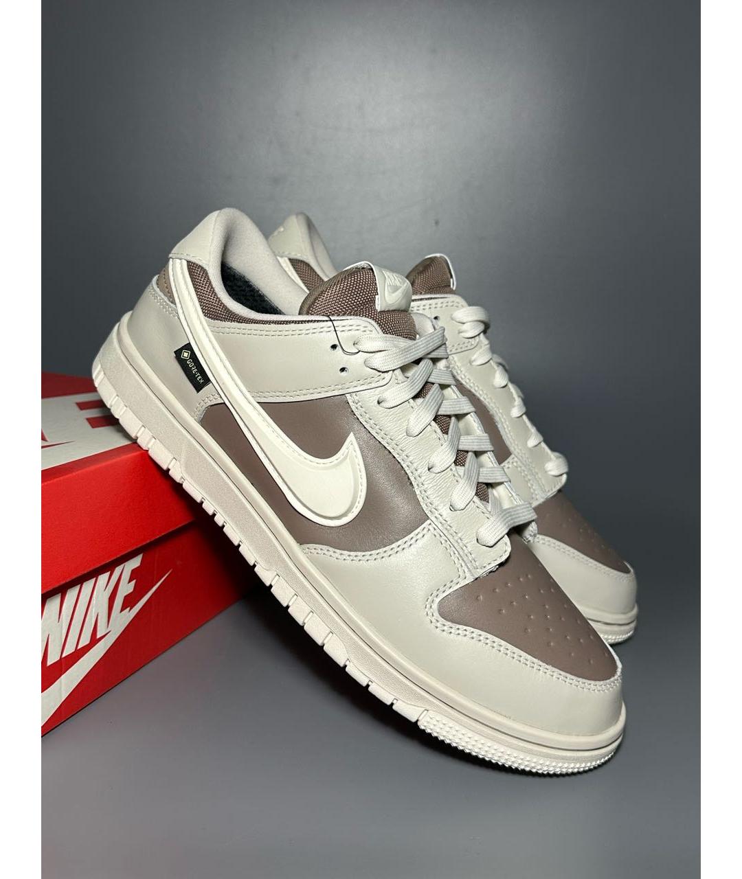NIKE Бежевые кожаные низкие кроссовки / кеды, фото 5