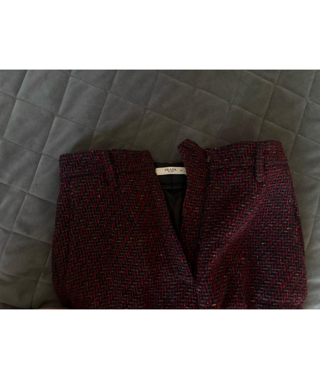 PRADA Бордовые шерстяные прямые брюки, фото 3