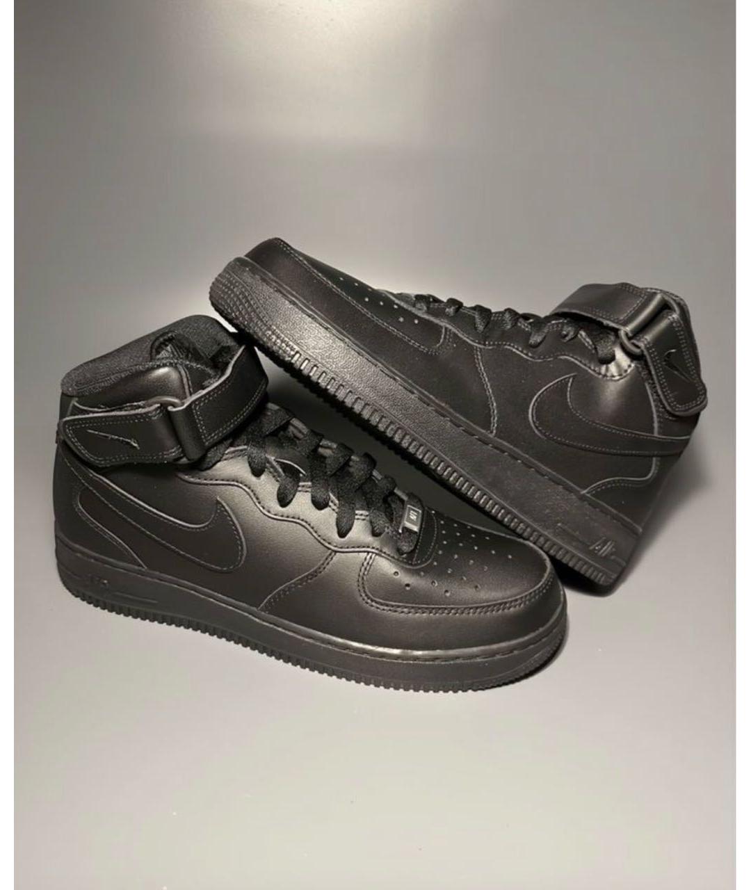 NIKE Черные кожаные высокие кроссовки / кеды, фото 5