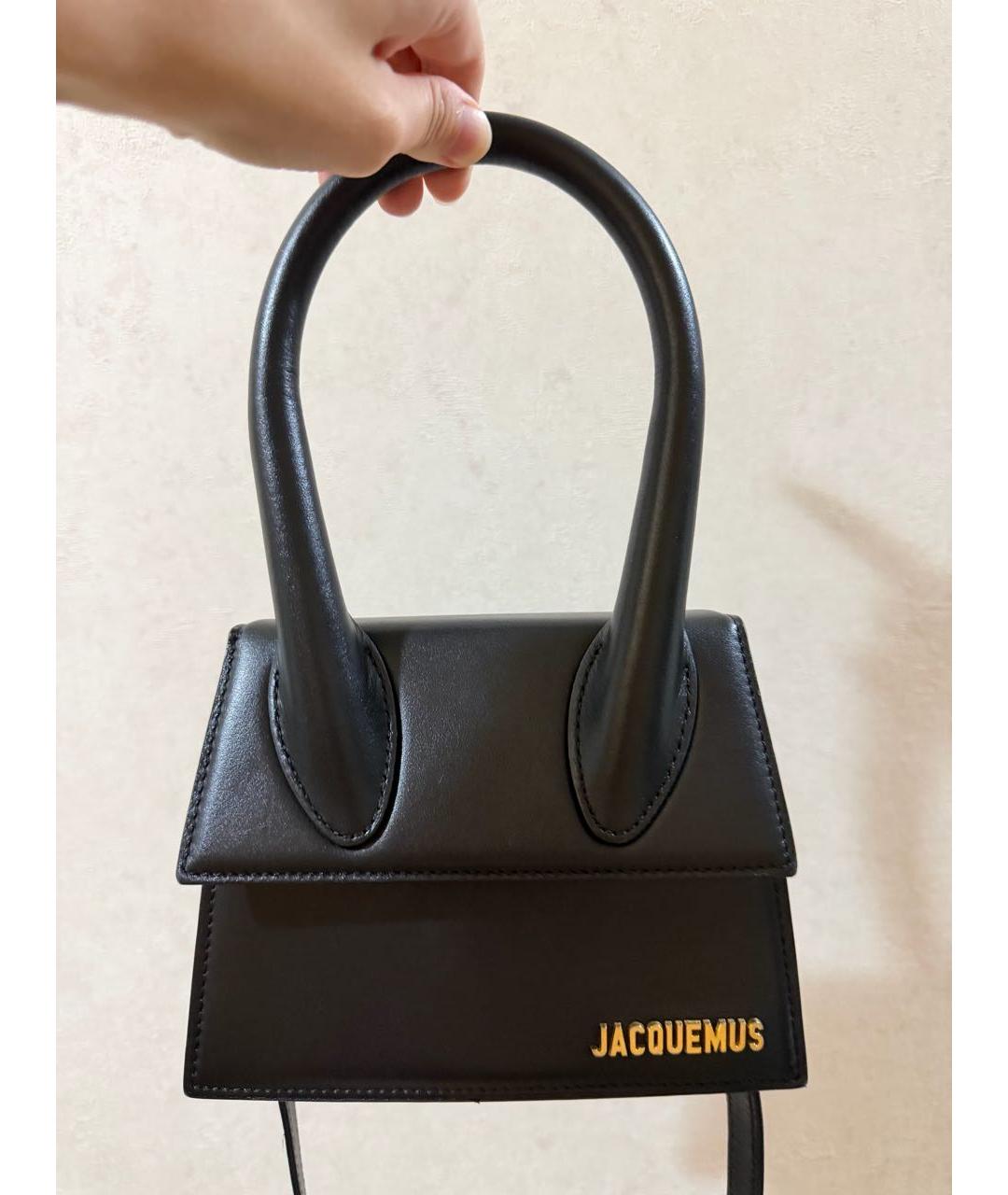JACQUEMUS Черная кожаная сумка с короткими ручками, фото 8