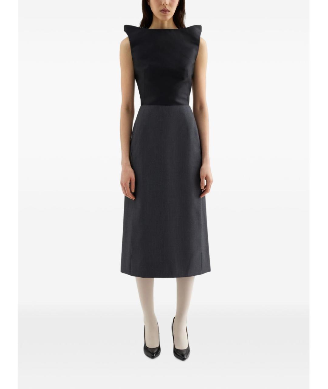 JIL SANDER Серая шерстяная юбка миди, фото 3