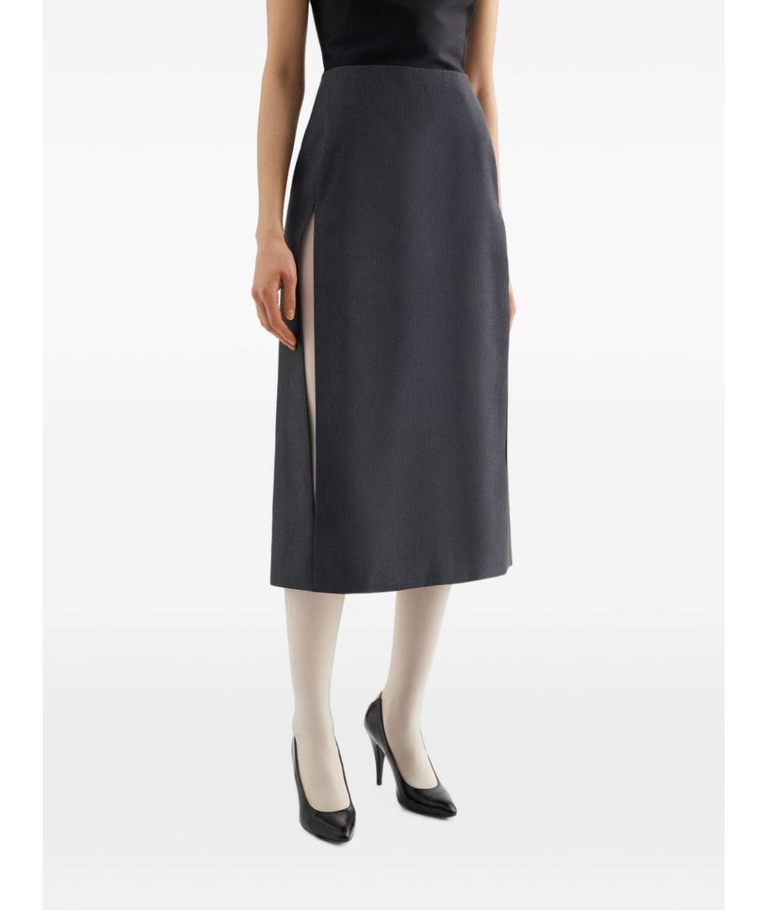 JIL SANDER Серая шерстяная юбка миди, фото 4