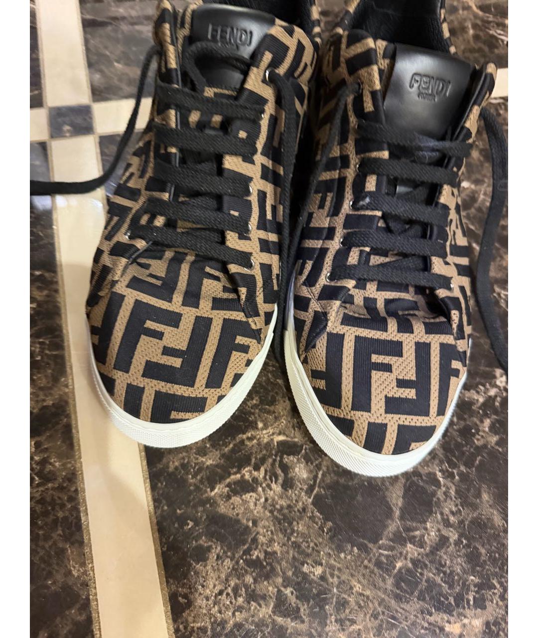 FENDI Коричневые текстильные низкие кроссовки / кеды, фото 3