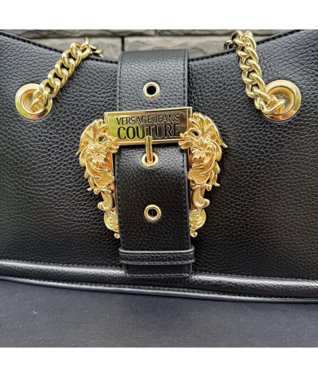 VERSACE JEANS COUTURE Черная кожаная сумка с короткими ручками, фото 3