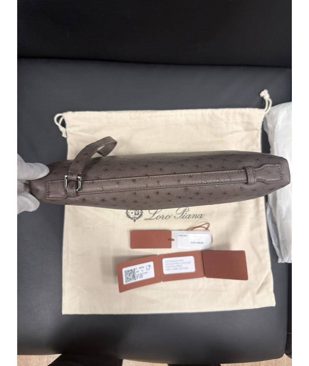 LORO PIANA Серая барсетка из кожи страуса, фото 6