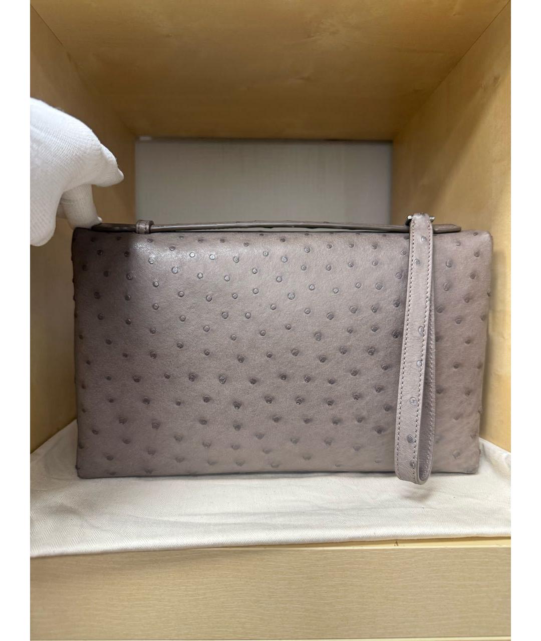 LORO PIANA Серая барсетка из кожи страуса, фото 3
