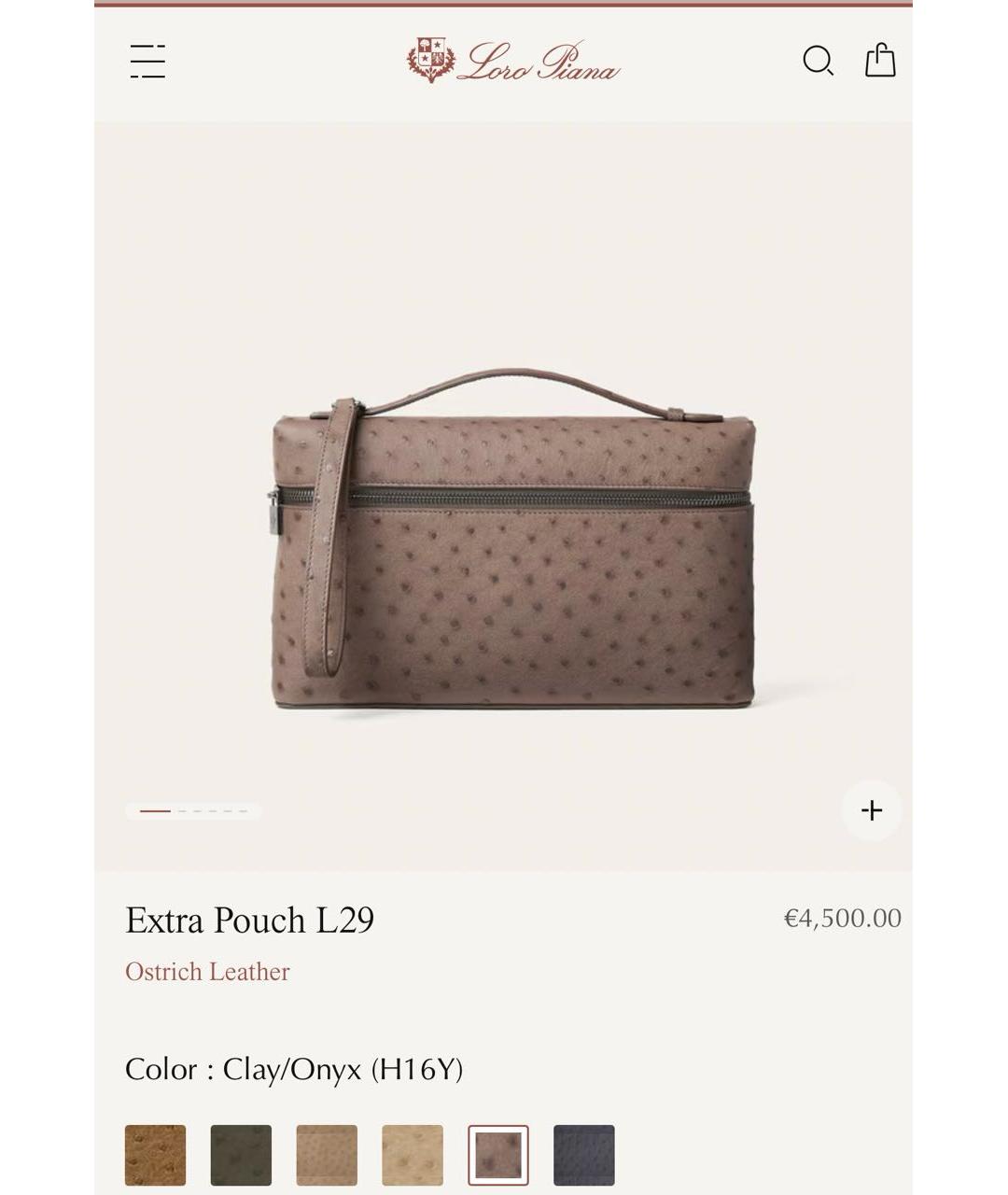 LORO PIANA Серая барсетка из кожи страуса, фото 7
