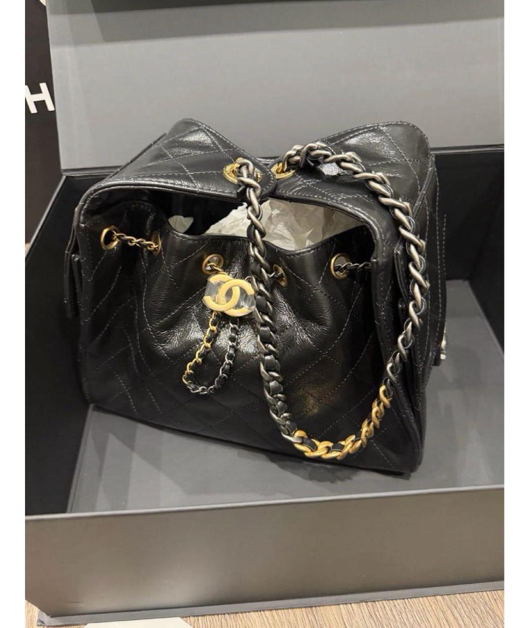 CHANEL Черная кожаная сумка тоут, фото 7