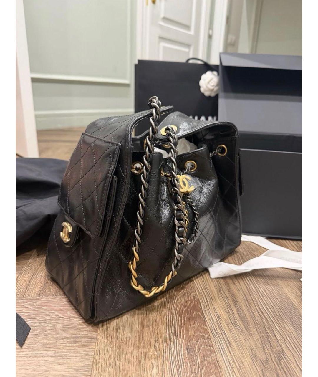 CHANEL Черная кожаная сумка тоут, фото 2