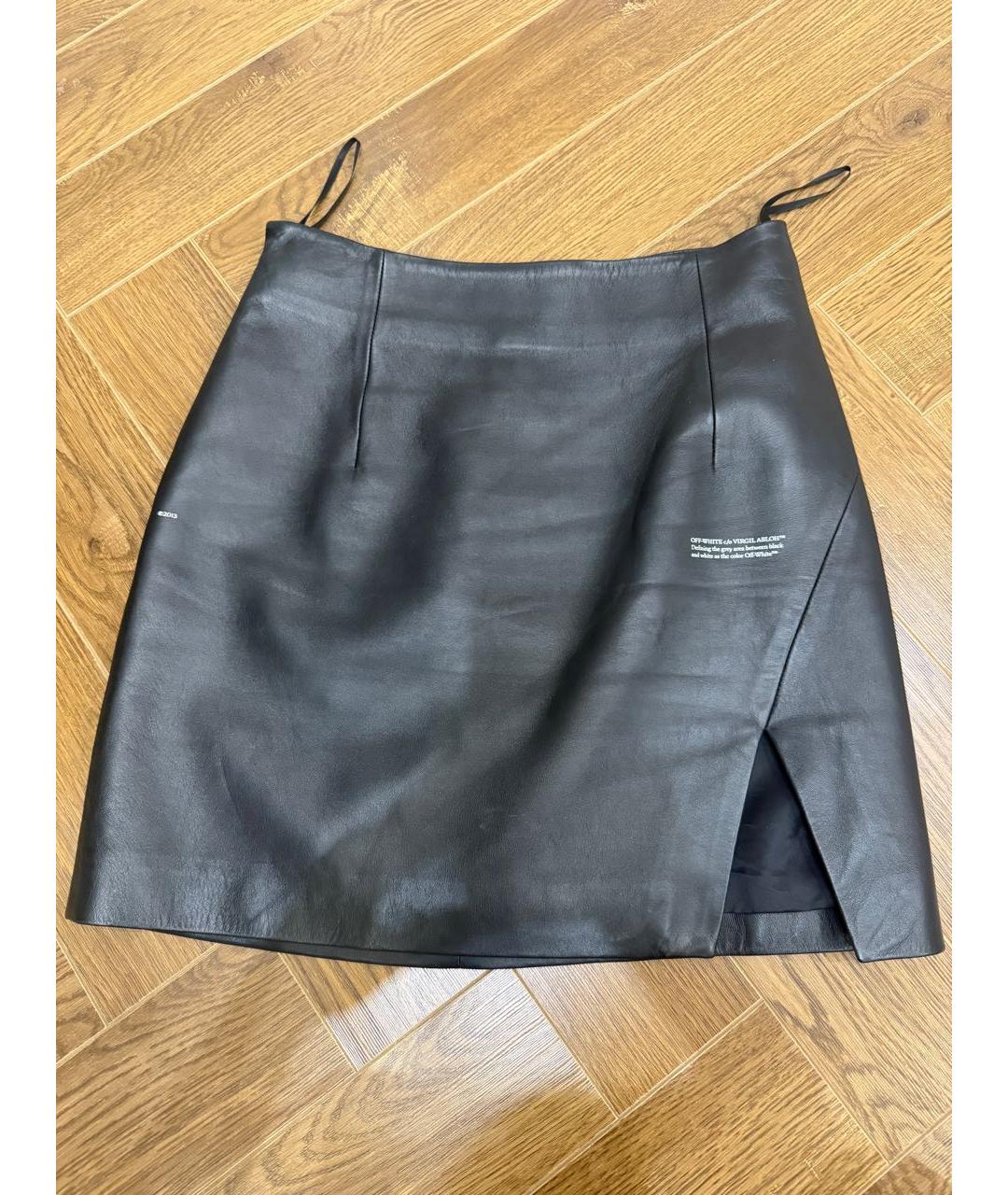 OFF-WHITE Черная кожаная юбка мини, фото 5