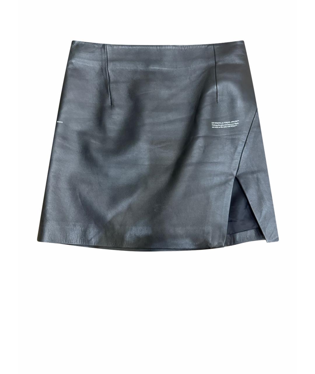 OFF-WHITE Черная кожаная юбка мини, фото 1