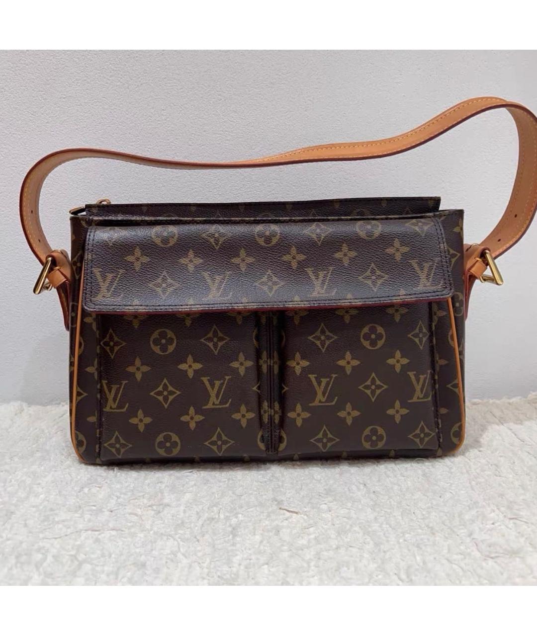 LOUIS VUITTON Коричневая кожаная сумка через плечо, фото 8