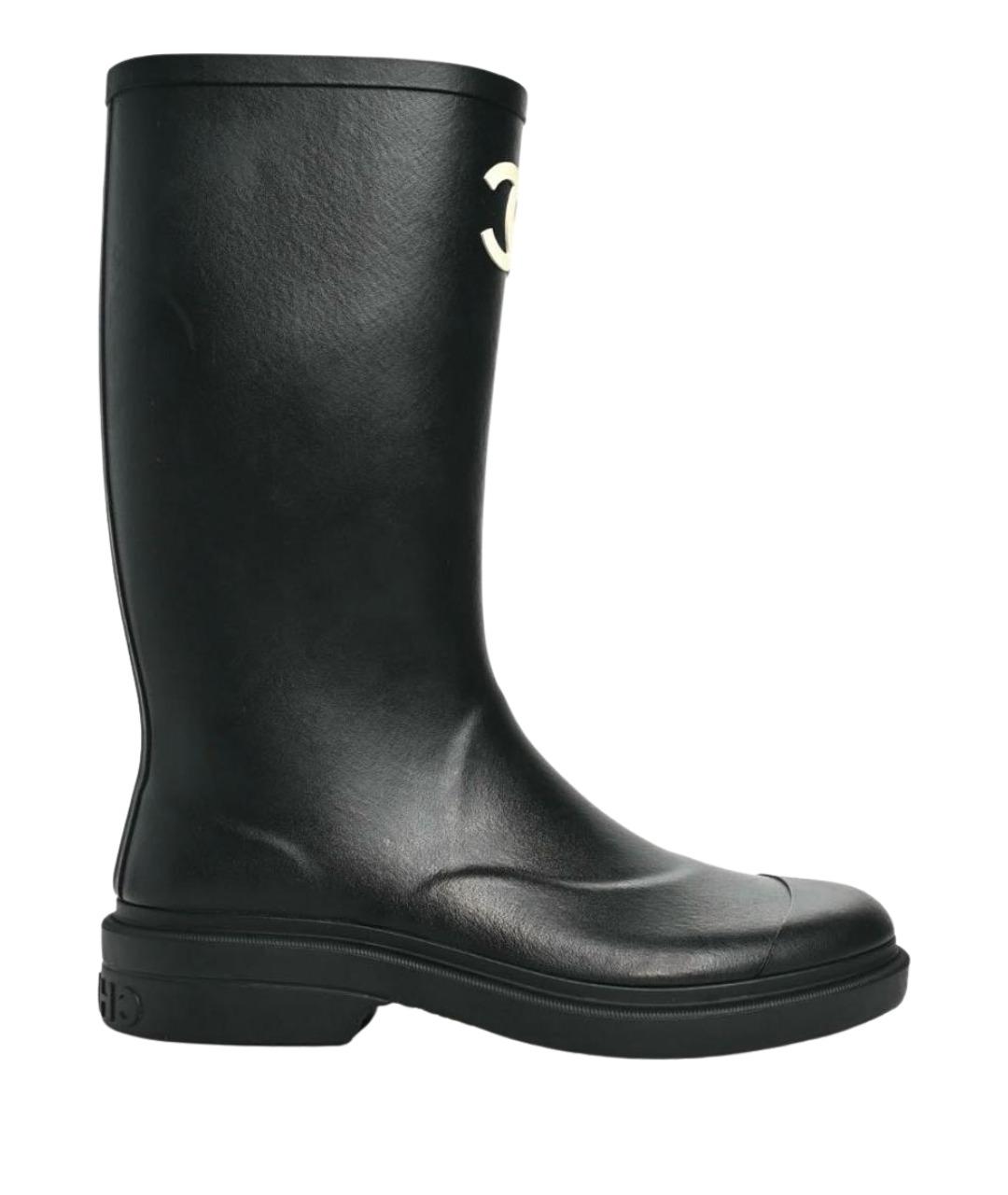 CHANEL Черные резиновые сапоги, фото 1