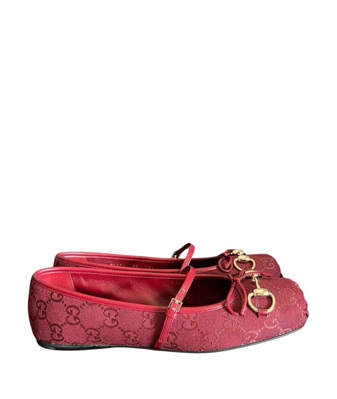 GUCCI Бордовые текстильные балетки, фото 1