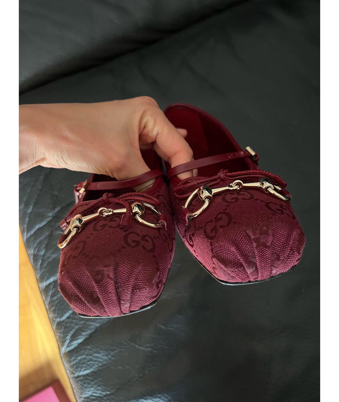 GUCCI Бордовые текстильные балетки, фото 4