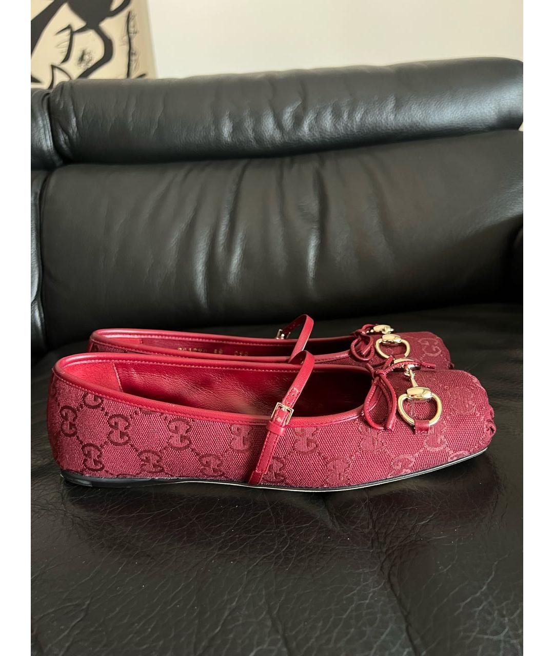 GUCCI Бордовые текстильные балетки, фото 6