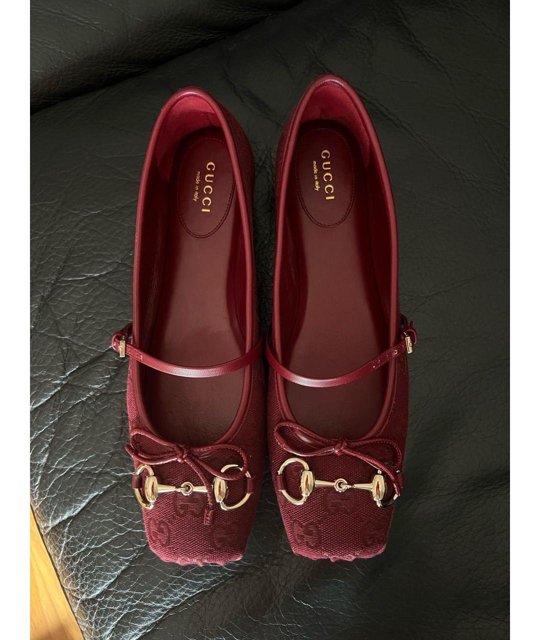 GUCCI Бордовые текстильные балетки, фото 2