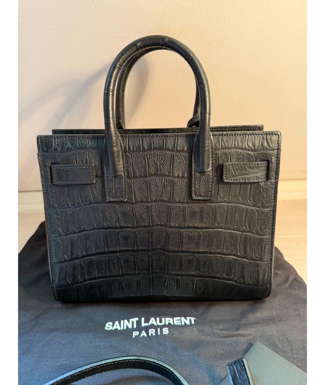 SAINT LAURENT Черная кожаная сумка с короткими ручками, фото 2