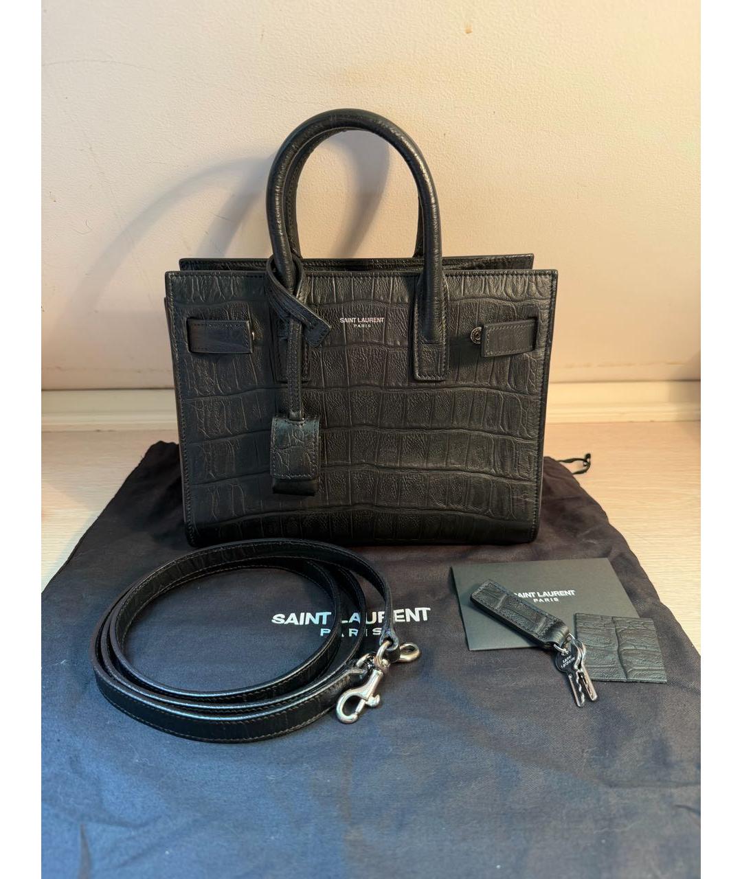 SAINT LAURENT Черная кожаная сумка с короткими ручками, фото 6