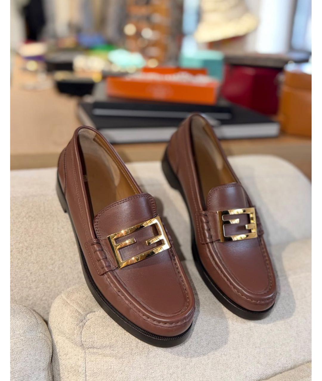 FENDI Коричневые кожаные лоферы, фото 3