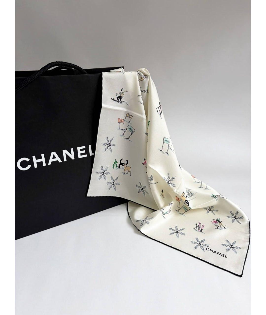 CHANEL Белый шелковый платок, фото 7