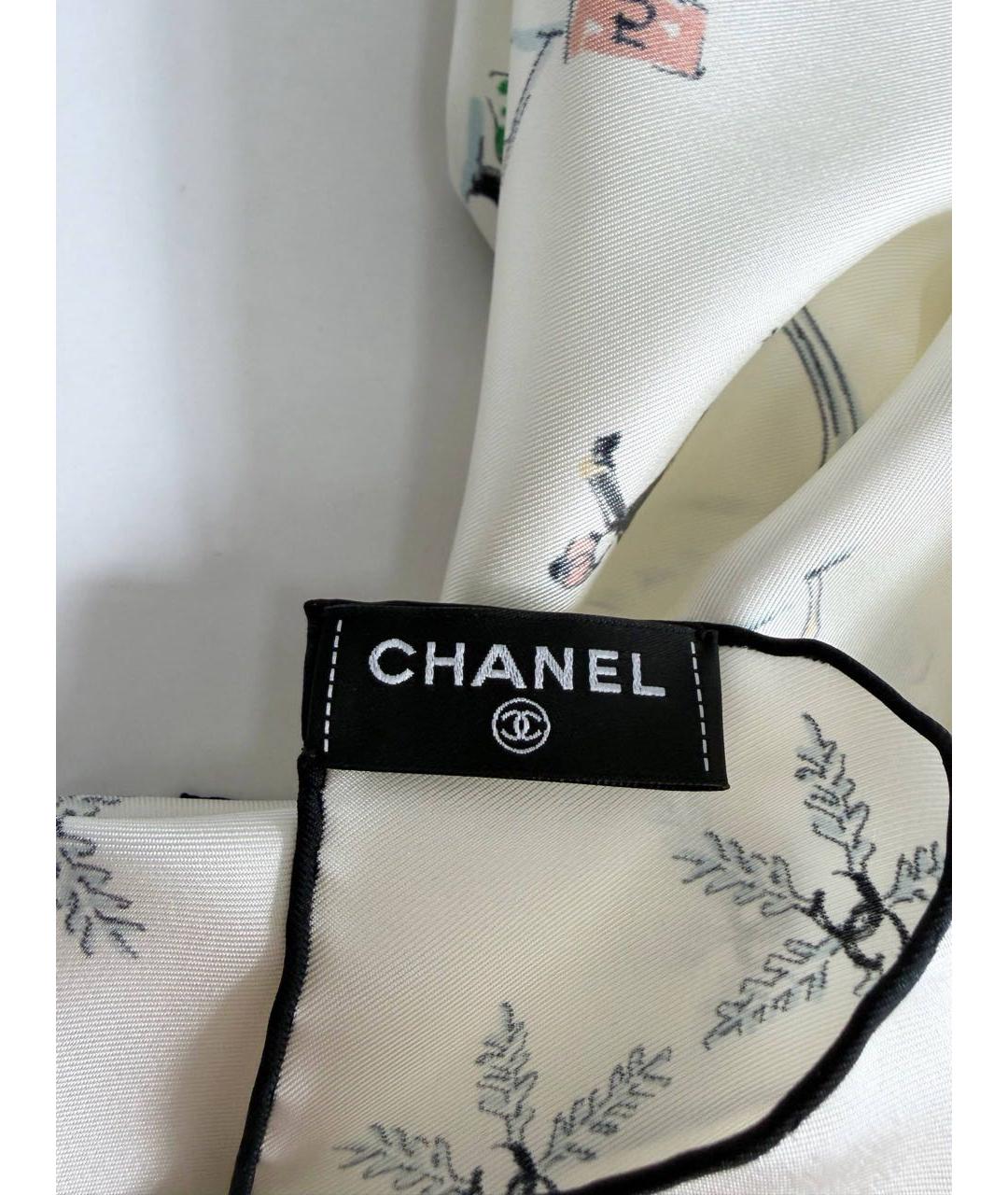 CHANEL Белый шелковый платок, фото 3