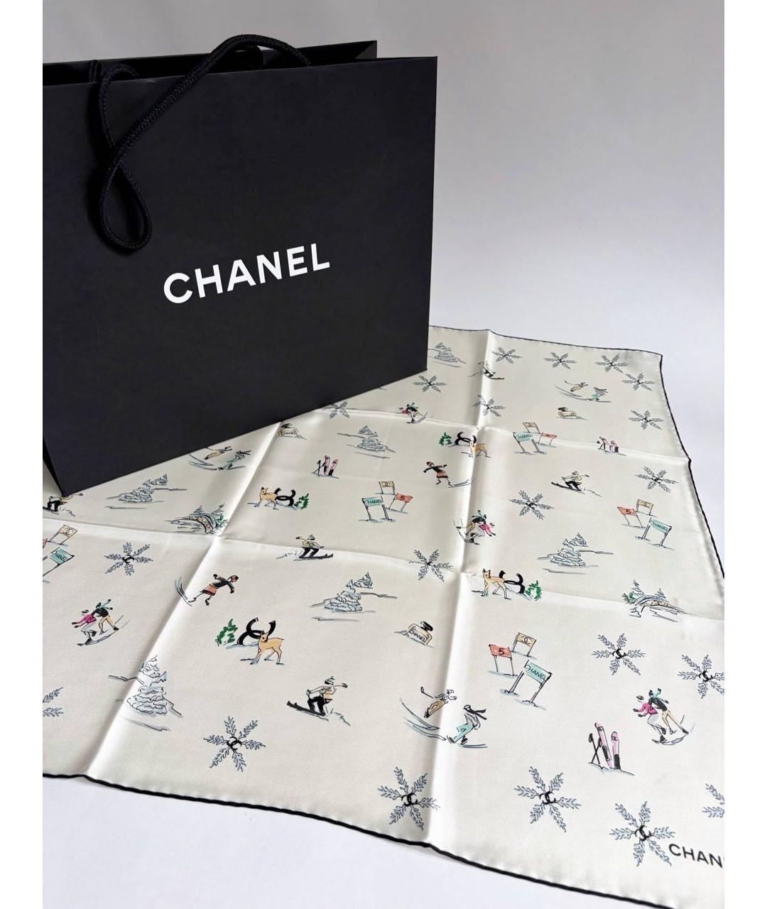 CHANEL Белый шелковый платок, фото 4