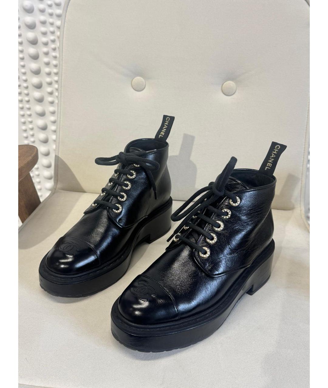 CHANEL Черные кожаные ботинки, фото 3